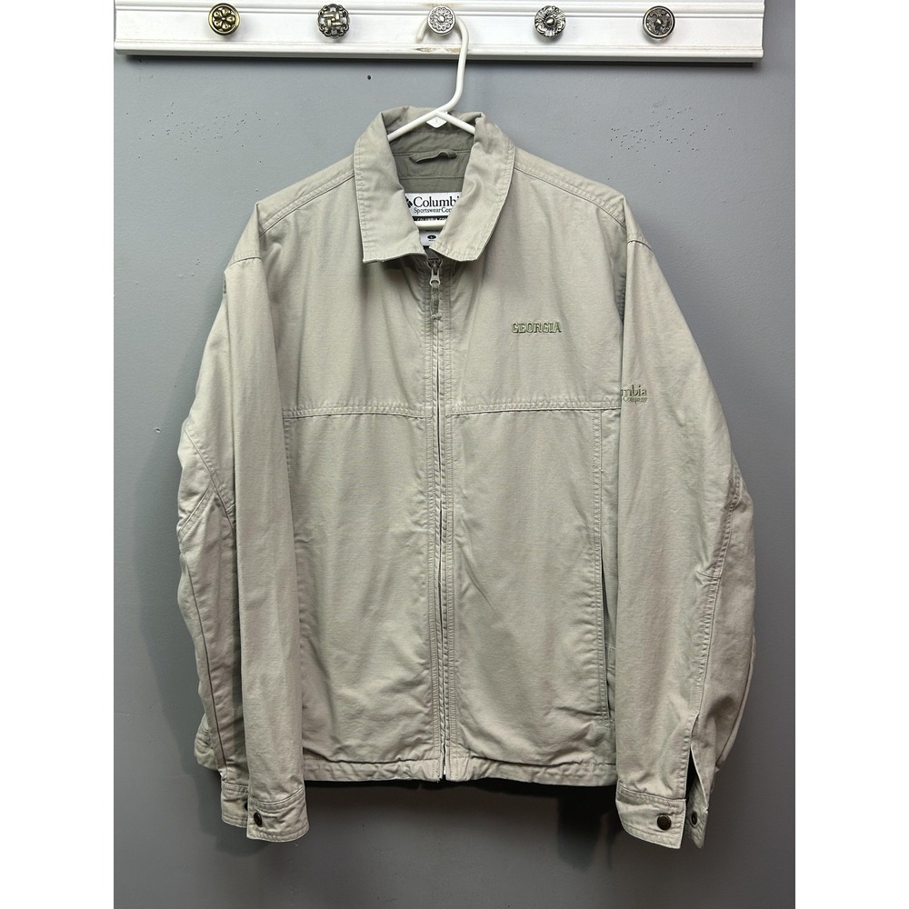 Georgia Bulldogs Jacket Mens Large Beige NCAA‎ Football Full Zip Lightweight